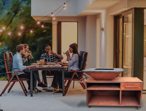 EFP56RECT CO: Barbacoa con mueble en acero corten con plancha y grill