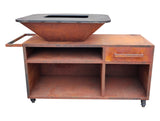 Barbacoa con mueble en acero negro con plancha y grill