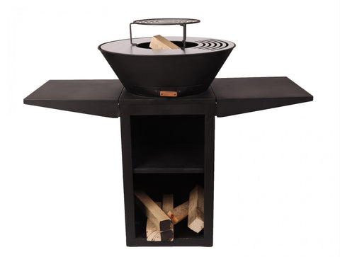 Superficie de cocción 60 cm Barbacoa con plancha redonda, grill y soporte en acero color negro