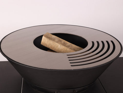 Superficie de cocción 60 cm Barbacoa con plancha redonda, grill y soporte en acero color negro