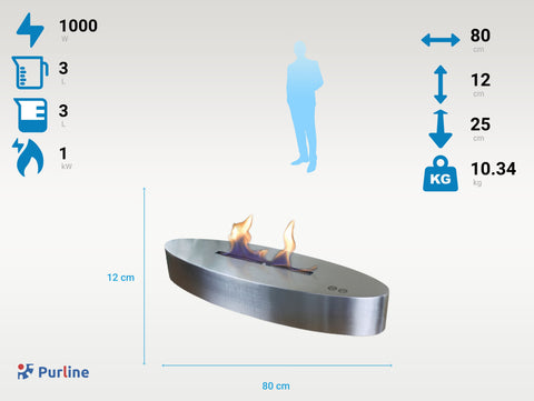 Potencia Maxima 1000 W Chimenea de etanol de sobremesa en acero inoxidable