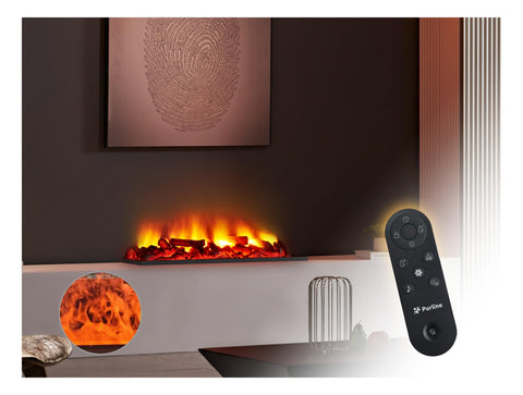 Chimenea decorativa con llama simulada y leños