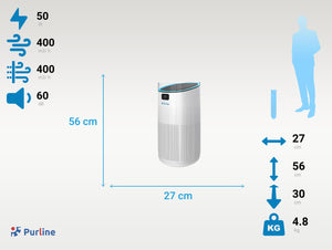 Purificador de aire con filtro HEPA H13, PM2, ionizador, pantalla LED táctil, 3 velocidades y modo AUTO para superficies de 50m2
