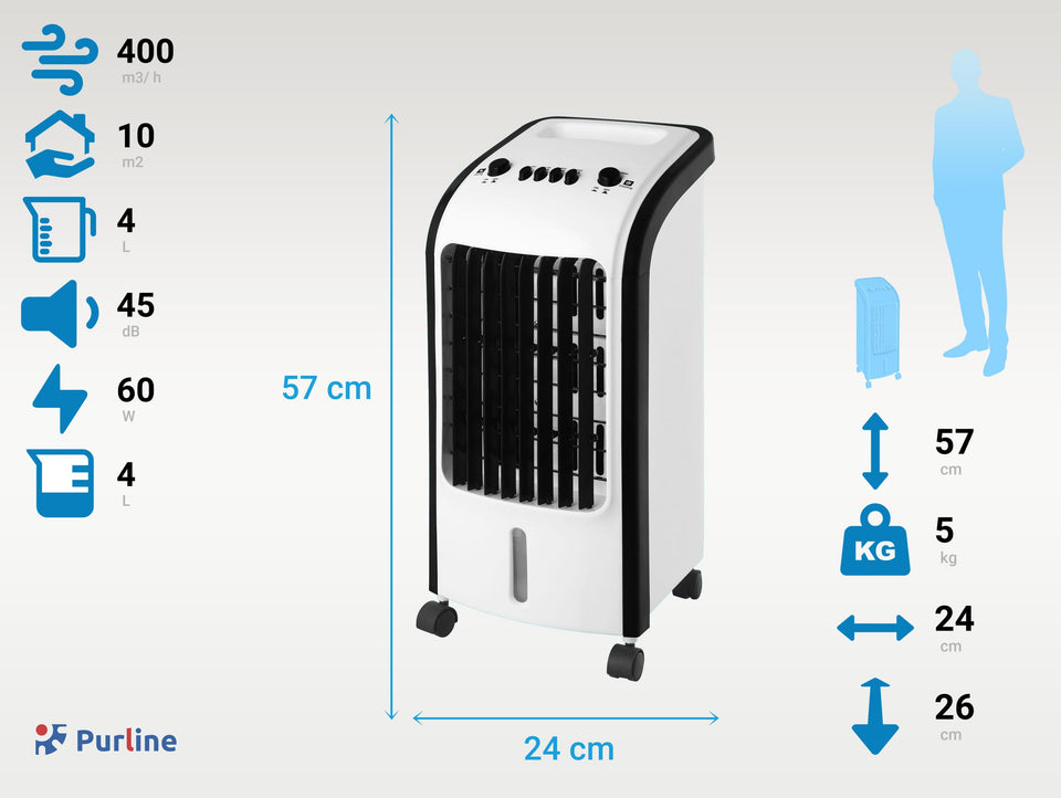 Climatizador evaporativo 60W con ventilador y purificador de aire