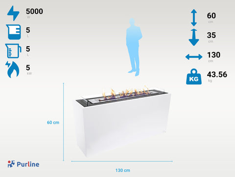 GEA: Chimenea de etanol de suelo de grandes dimensiones en acero lacado blanco