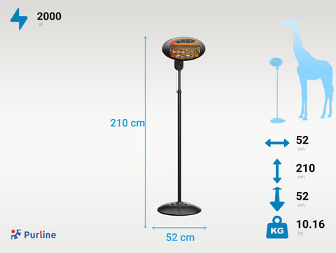 Potencia Maxima 2000 W Calefactor halógeno 2000W con altura regulable