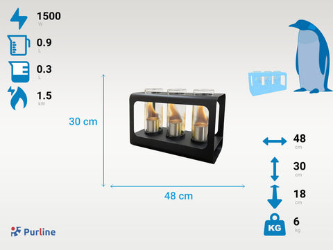Biochimenea sobremesa 1500W en negro con tres quemadores