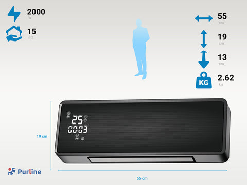 Potencia Maxima 2000 W Calefactor split mural 2000 W con control WIFI y temporizador