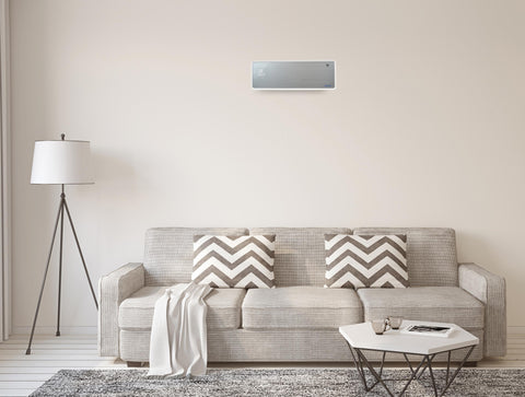 HOTI M80: Calefactor Cerámico mural 2000 W frontal de cristal plateado mando a distancia y temporizador