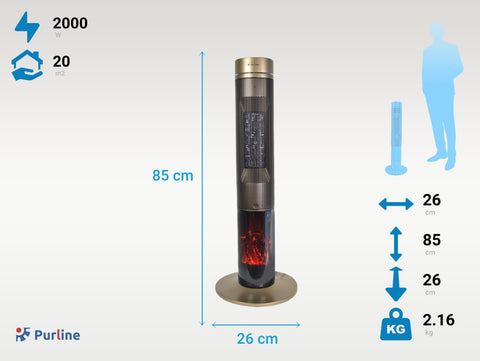 Potencia Maxima 2000 W Calefactor 2kW con efecto digital de fuego eléctrico