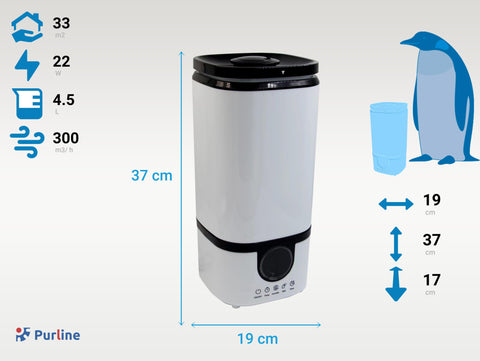 Humidificador de ultrasonidos 22W para superficies de 33m2