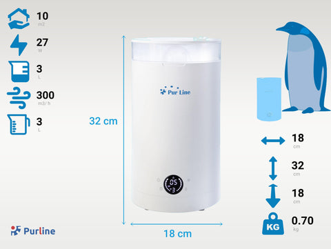 Tecnología Ultrasonidos Humidificador ultrasónico de 27W vapor templado o frio para pequeñas superficies