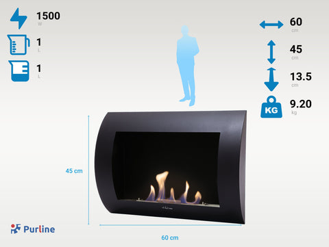 INOX-CLASIC B: Chimenea de etanol mural de acero lacado en negro
