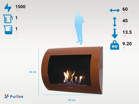 INOX-CLASIC BR: Chimenea de etanol mural en acero lacado marrón