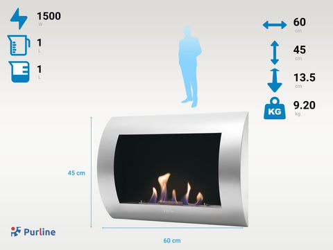INOX-CLASIC: Chimenea de etanol mural con panel frontal curvado