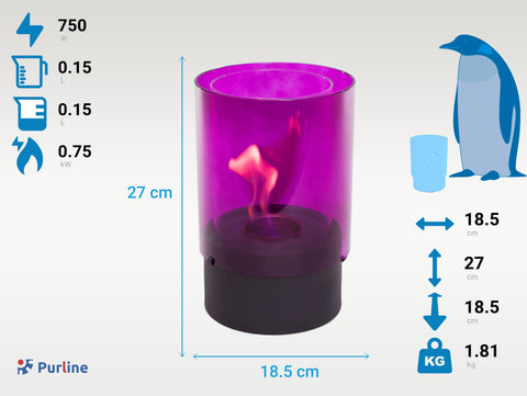 Potencia Maxima 750 W Chimenea de etanol de sobremesa de cristal templado violeta