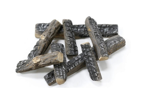 Leños decorativos en gris de fibra cerámica para chimenea. Pack de 8 uds
