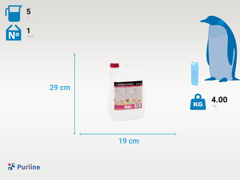 LIQ-20N 5L: Combustible Etanol de origen natural aroma neutro. Garrafa de 5 litros