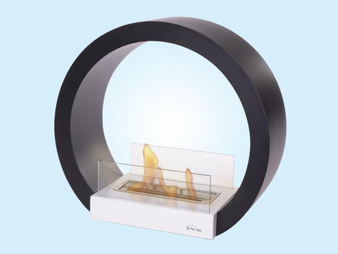 Biochimenea de suelo -  Modelo MOREA B | 2000W | Diseño semicircular | Acero color negro | Cristal templado
