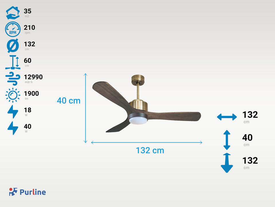 Ventilador de Techo Ultra silencioso de bajo consumo DC MoyoD132C02LED65963