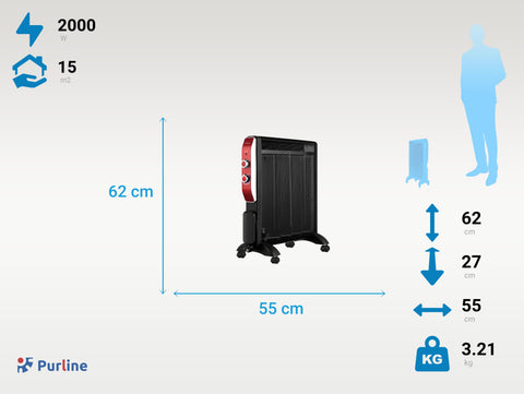 Tipo Radiador Seco Radiador Eléctrico negro 2000 W bajo consumo con ruedas y termostato