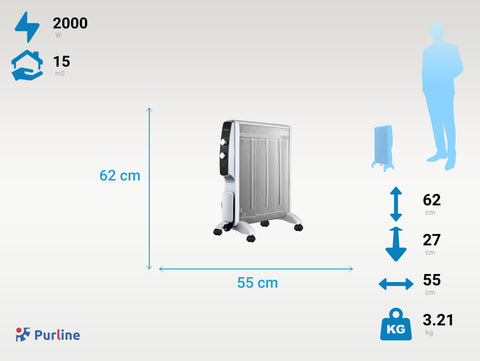 Tipo Radiador Seco Radiador Éléctrico 2000 W bajo consumo diseño blanco con ruedas y termostato
