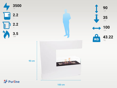 NIOBE: Chimenea de etanol de suelo en acero blanco y cristal templado