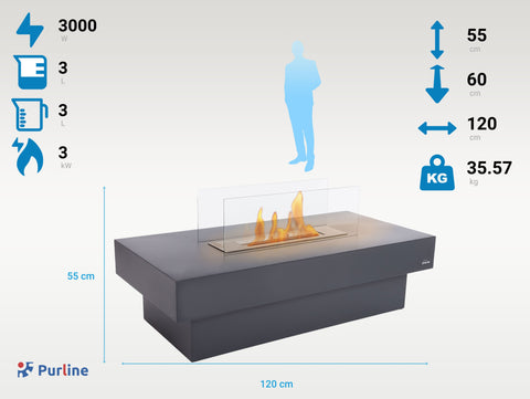 Potencia Maxima 3000 W Chimenea de etanol de suelo en acero negro y quemador central