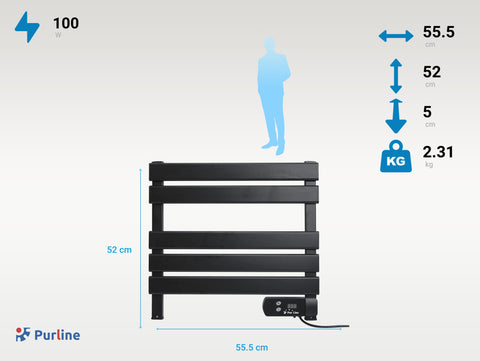 NTW-08: Toallero eléctrico compacto negro 100W