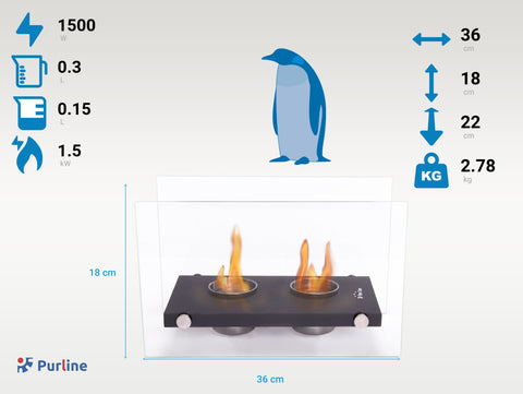 ONIROS DUO: Chimenea de etanol de sobremesa de metal con doble llama