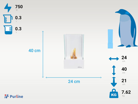 Potencia Maxima 750 W Chimenea de etanol mural en acero blanco y cristal templado