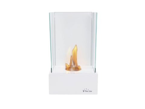 Chimenea de etanol mural en acero blanco y cristal templado