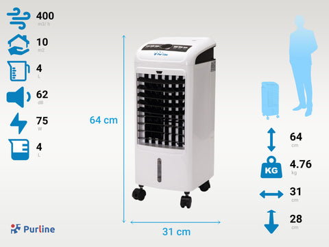 Potencia Maxima 75 W Climatizador evaporativo 75W 3 velocidades y 4L