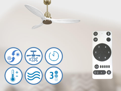 Ventilador de techo Modo Invierno/Verano Termostato Wifi Motor DC Techos Inclinados Mando a Distancia Hypersilence Memoria