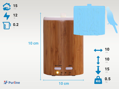 Difusor de aromas ultrasónico de bambú de 12W con selector de luz LED