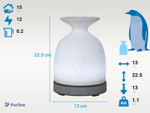 Difusor de aromas ultrasónico de 12W con selector de luz LED y forma de jarrón