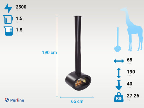 Potencia Maxima 2500 W Chimenea de etanol de techo con diseño alargado en acero negro