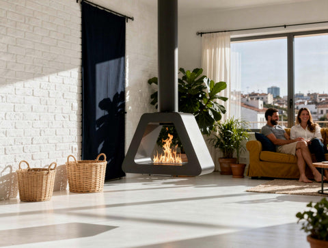 SYKE PYRAMID: Chimenea de etanol de techo triangular en acero