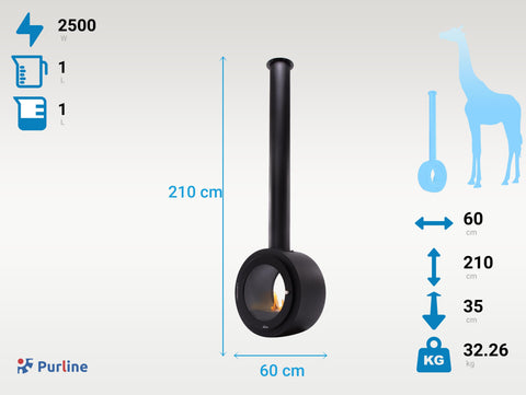 Potencia Maxima 2500 W Chimenea de etanol de techo con diseño circular