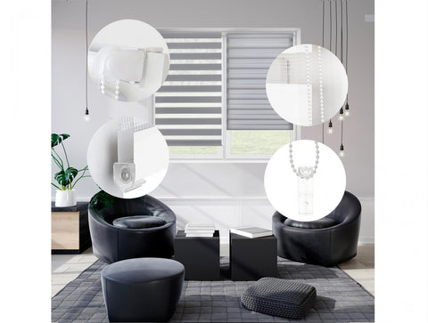 VELINDUS_67x180_GRIS: Estor Enrollable 67X180 GRIS Noche y Día EASY FIX