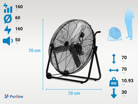 VENTY IND 160: Ventilador industrial de aluminio 160 W con 3 velocidades y ruedas