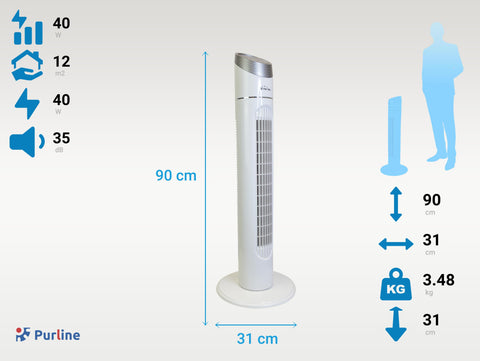 VENTY TO 40: Ventilador de torre 40W con 3 velocidades y oscilación automática
