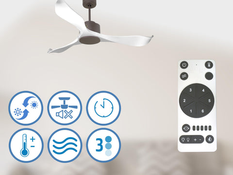   Ventilador de techo Modo Invierno/Verano Termostato Wifi Motor DC Techos Inclinados Mando a Distancia Adaptador 2/3 Aspas Hypersilence Memoria Vendible Shopify (AUTOMATICO)