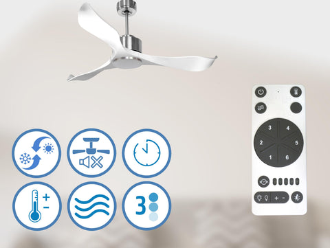   Ventilador de techo Modo Invierno/Verano Termostato Wifi Motor DC Techos Inclinados Mando a Distancia Adaptador 2/3 Aspas Hypersilence Memoria Vendible Shopify (AUTOMATICO)