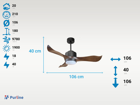 Ventilador de Techo Ultra silencioso de bajo consumo DC WakatobiD106C02LED70174
