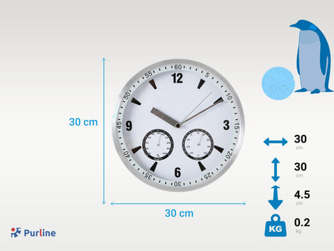 Estación meteorológica inalámbrica en forma de reloj analógico de pared con indicador de temperatura y humedad en color blanco