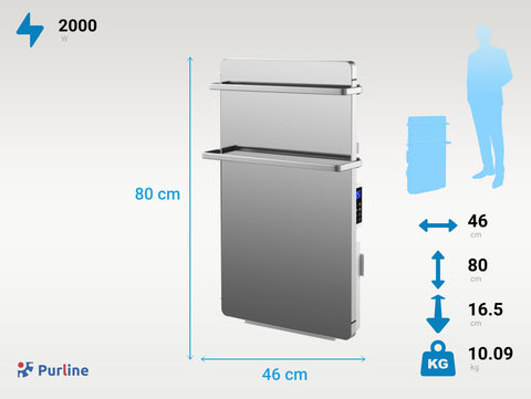 ZAFIR V2000T LUX: Toallero Calefactor Eléctrico 2000W cristal templado acabado en espejo y display LED