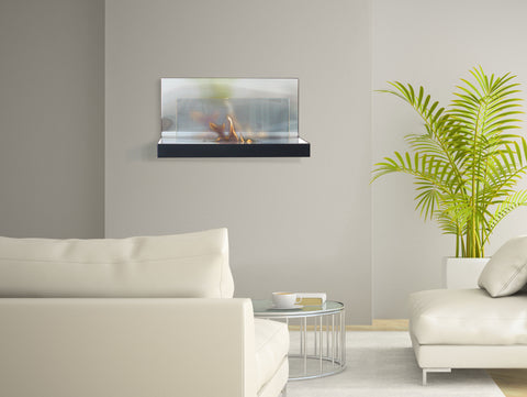 Chimenea de etanol mural en acero con cristal templado