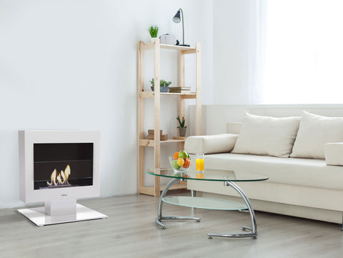 Chimenea de etanol en acero esmaltado en blanco