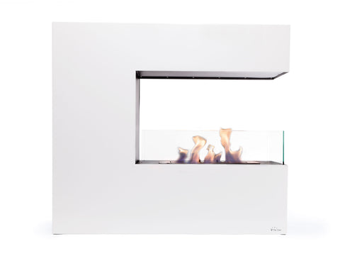 Chimenea de etanol de suelo en acero blanco y cristal templado